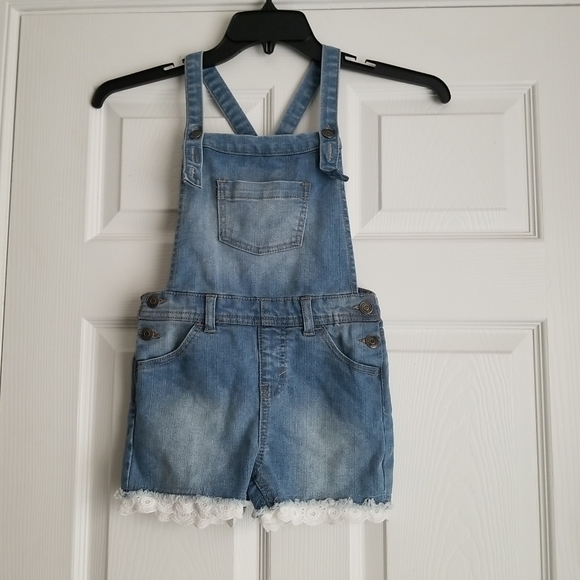 Cat & Jack Girl's Denim Super Stretch Shortalls - Picture 1 of 11
